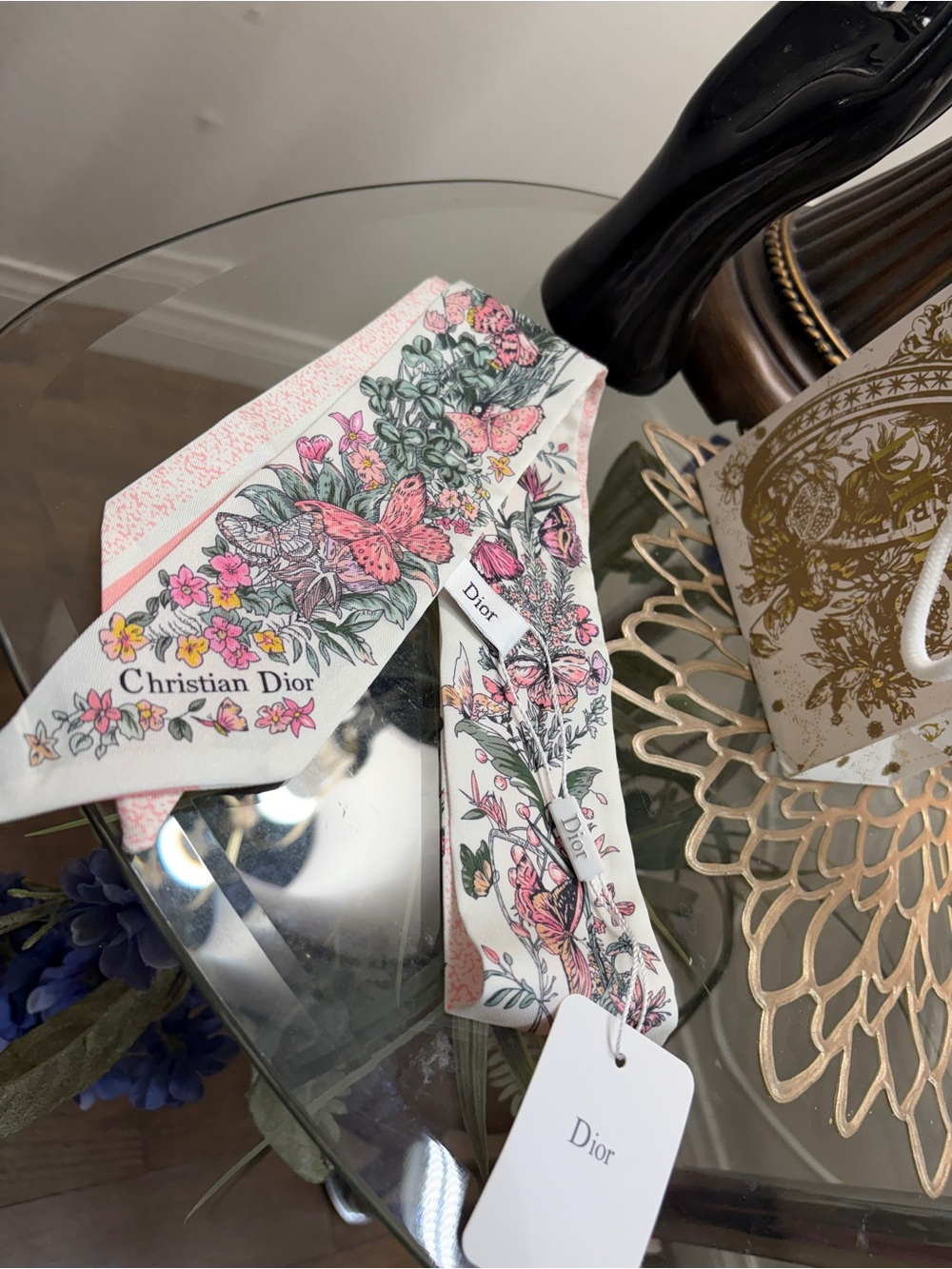 Dior Floral Silk Twill Ribbon in Pink and White
